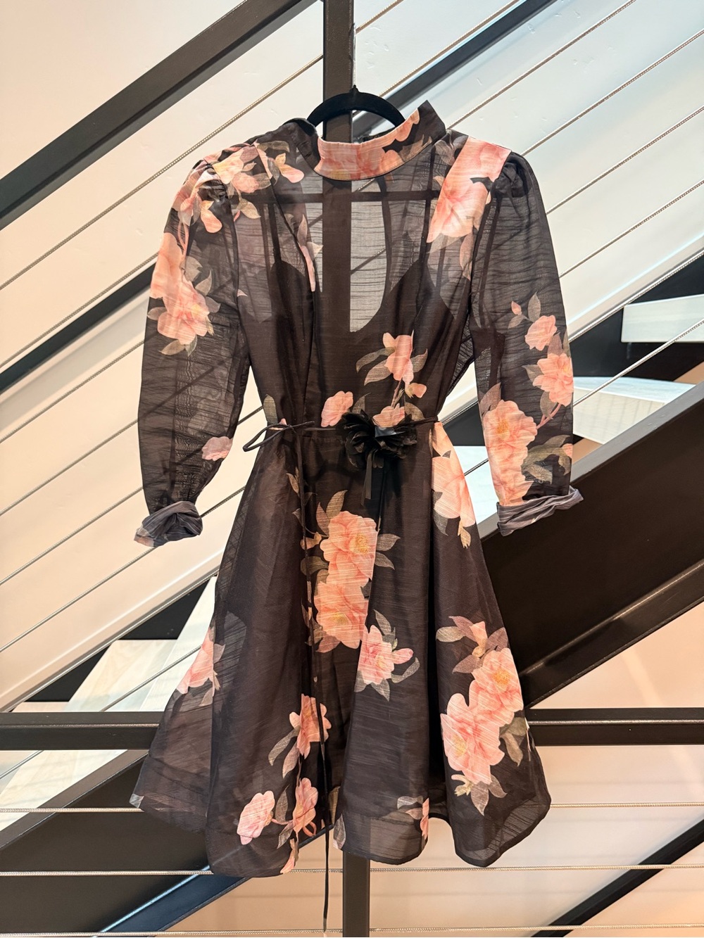Floral Print Black Mini Dress with Pink Blooms - Zimmerman NOT real